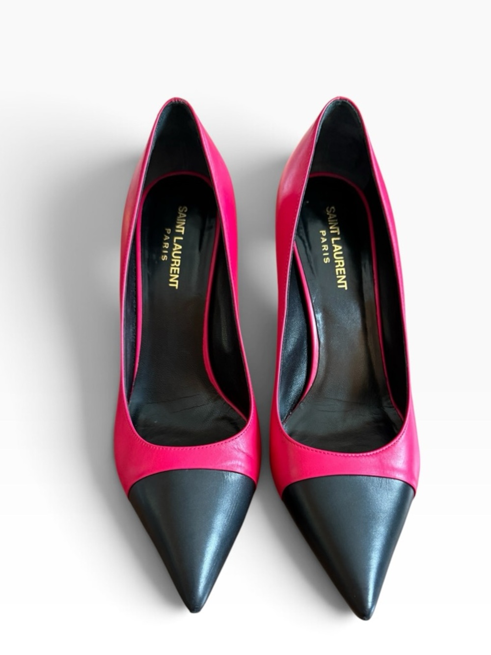 Saint Laurent Zoe Cap-Toe Leather Stiletto Heel Pumps Pink/Black EU 39.5 US 9.5 - Picture 2 of 14